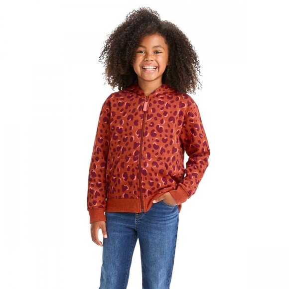 NWT Cat & Jack Girls Zip-Up Full Zip Fleece Hoodie Sweatshirt Chestnut Orange M - Picture 1 of 6